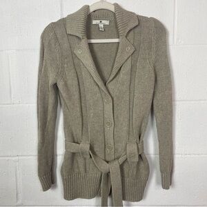 Banana Republic Cardigan Buttons Belted Tan Organic Cotton Y2K (09) Academia S